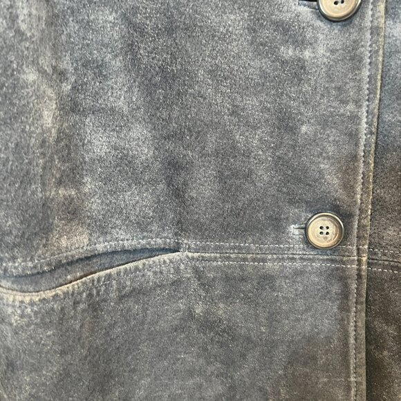 ISZ Leathers Blue Suede Long Button Down Jacket Size Medium - Picture 2 of 7